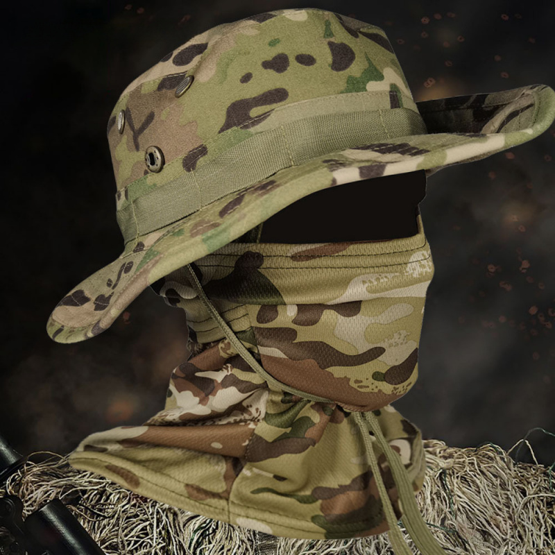 Boonie Hat Tactical - 戦術迷彩ブーニーハット - つば広の軍用サンハット、通気性メッシュ、アウトドアフィッシング/ハイキング用