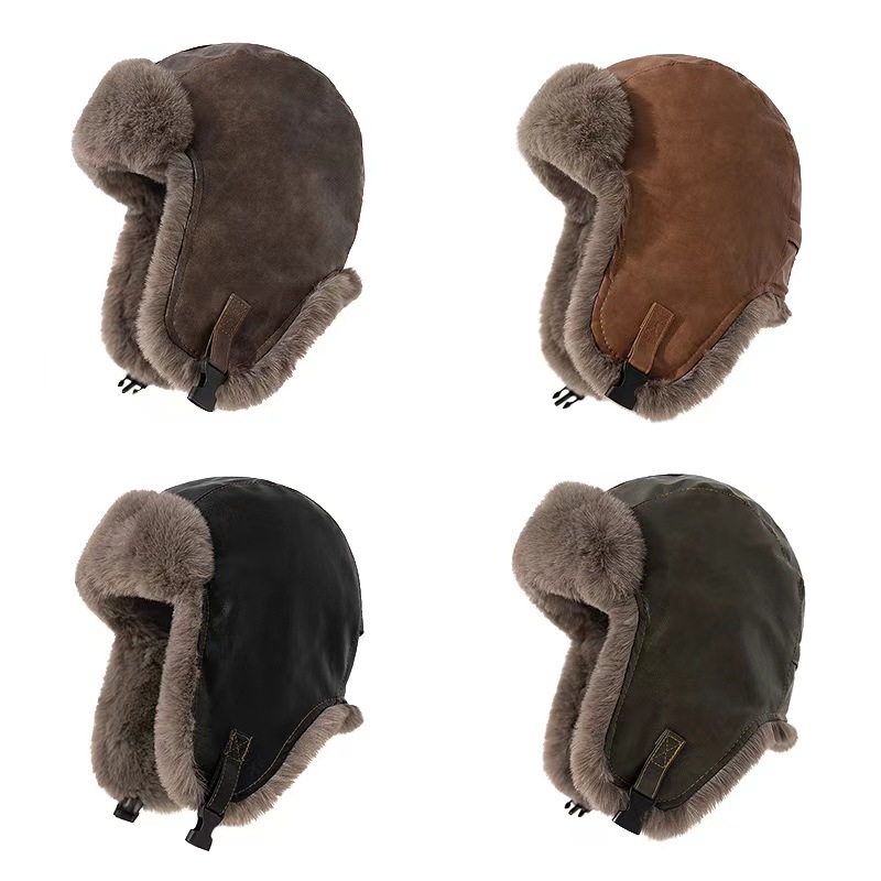 Winter Trapper Hat - メンズ冬用レトロレザーハット トラッパー アビエーター トローパー イヤーフラップ付き 暖かい
