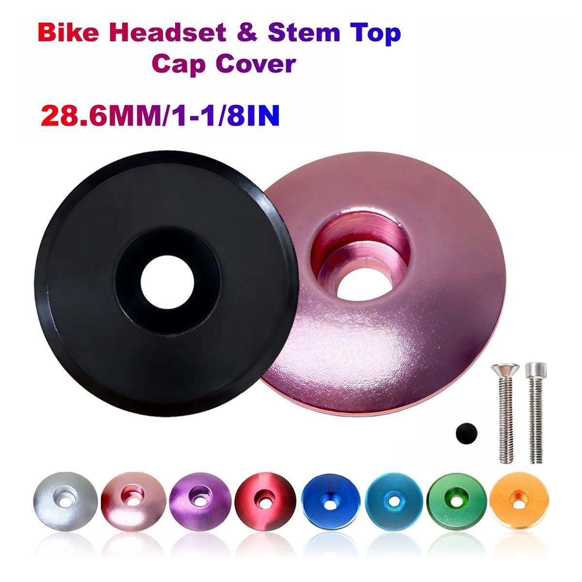 Snapback Hat Flat - 1-1/8 インチアルミニウム製自転車ヘッドセットトップカバー (丸型 & フラット型)、M6x40mm ボルト付き、28.6mm