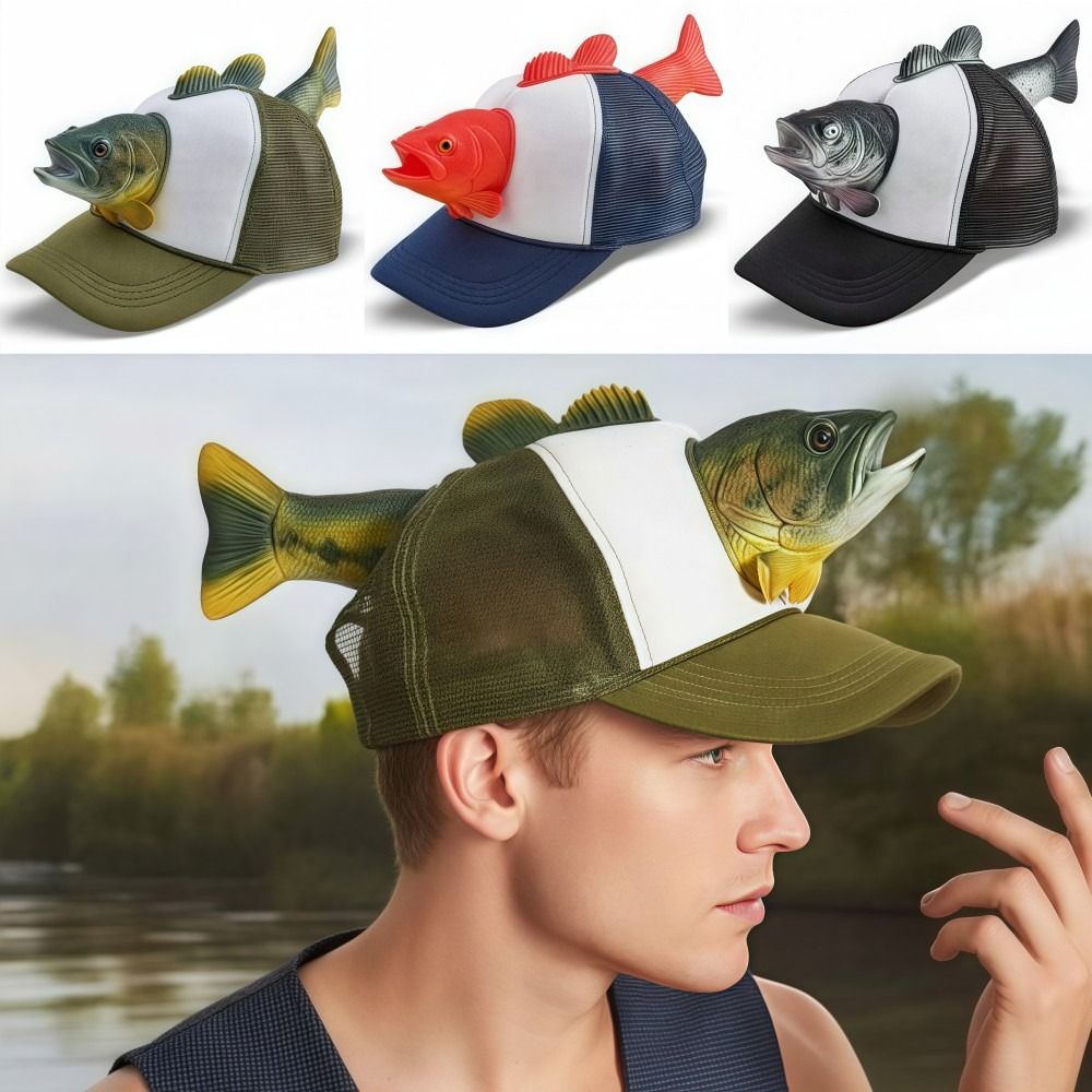 Trucker Cap Mesh - 面白い 3D 魚動物トラック運転手帽子メッシュ調節可能なフィット感ノベルティ釣り帽子通気性フリーサイズ野球帽男性女性用