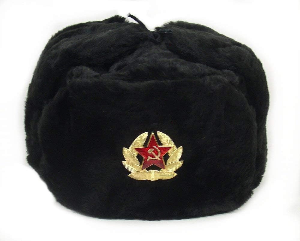 Trapper Hat Ear Flap - ロシア帽子ソビエト軍軍事バッジ男性女性ロシアウシャンカ帽子フェイクファー耳当てスノーキャップトラッパーハット