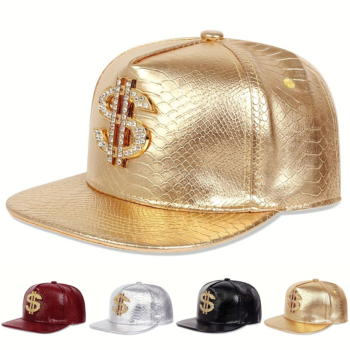 Snapback Hat Flat - レザーメタリックドルサイン野球帽男性女性調節可能なスナップバックヒップホップストリートウェア UV 保護屋外パーティー面白い帽子