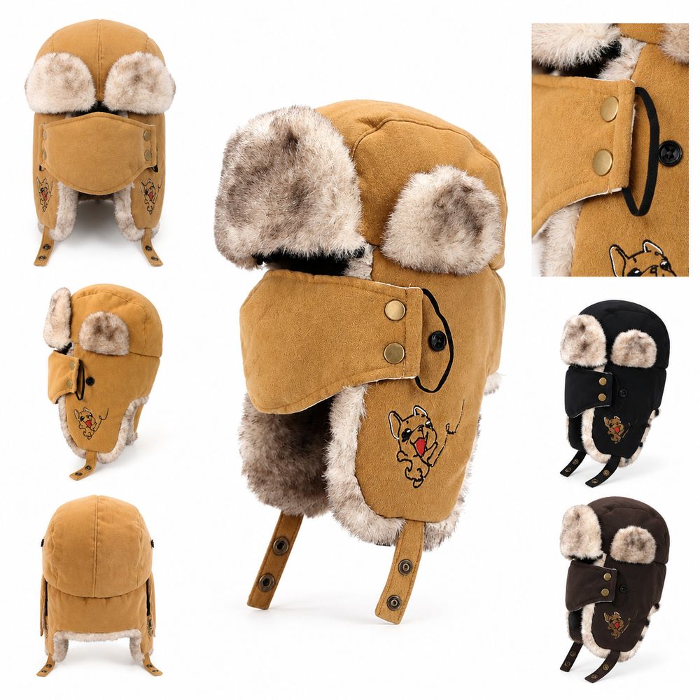 Trapper Hat Ear Flap - フェイスマスク付きフェイクファー裏地トラッパーハット、暖かいイヤーフラップ付き防水ボンバーハット、スキー用