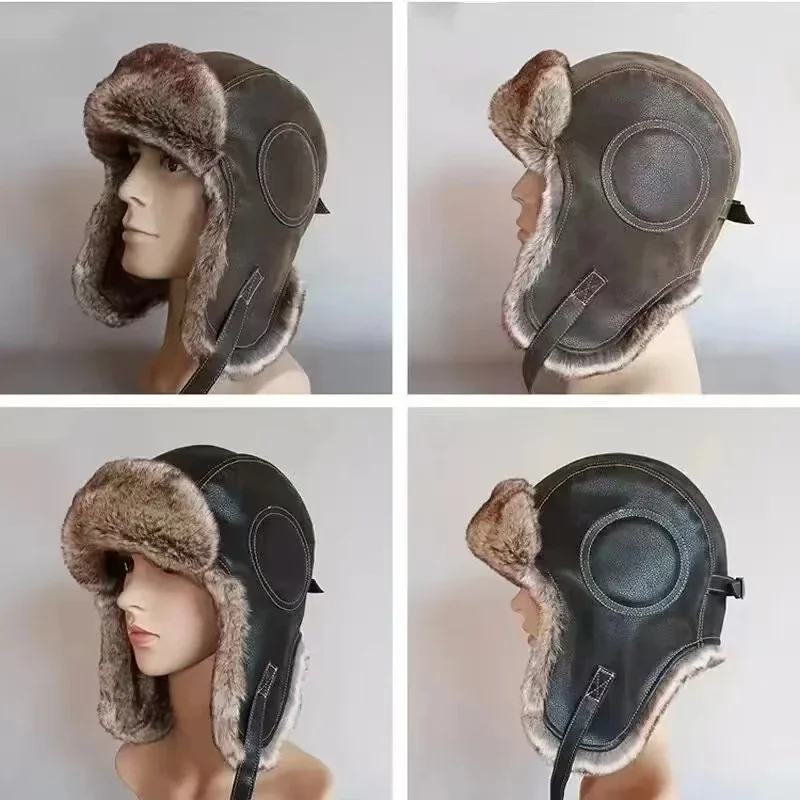 Winter Trapper Hat - レザー SnowWint キャップ 耳当て付き 防風 暖かい