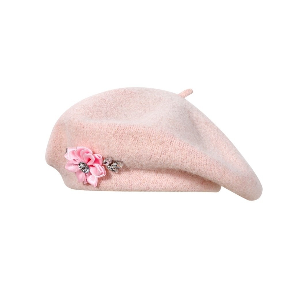 Beret French Wool - 甘い単色ウールベレー帽クリスタル装飾ソフトフレンチスタイルペインターキャップ暖かいマルチカラーベレー帽通勤用