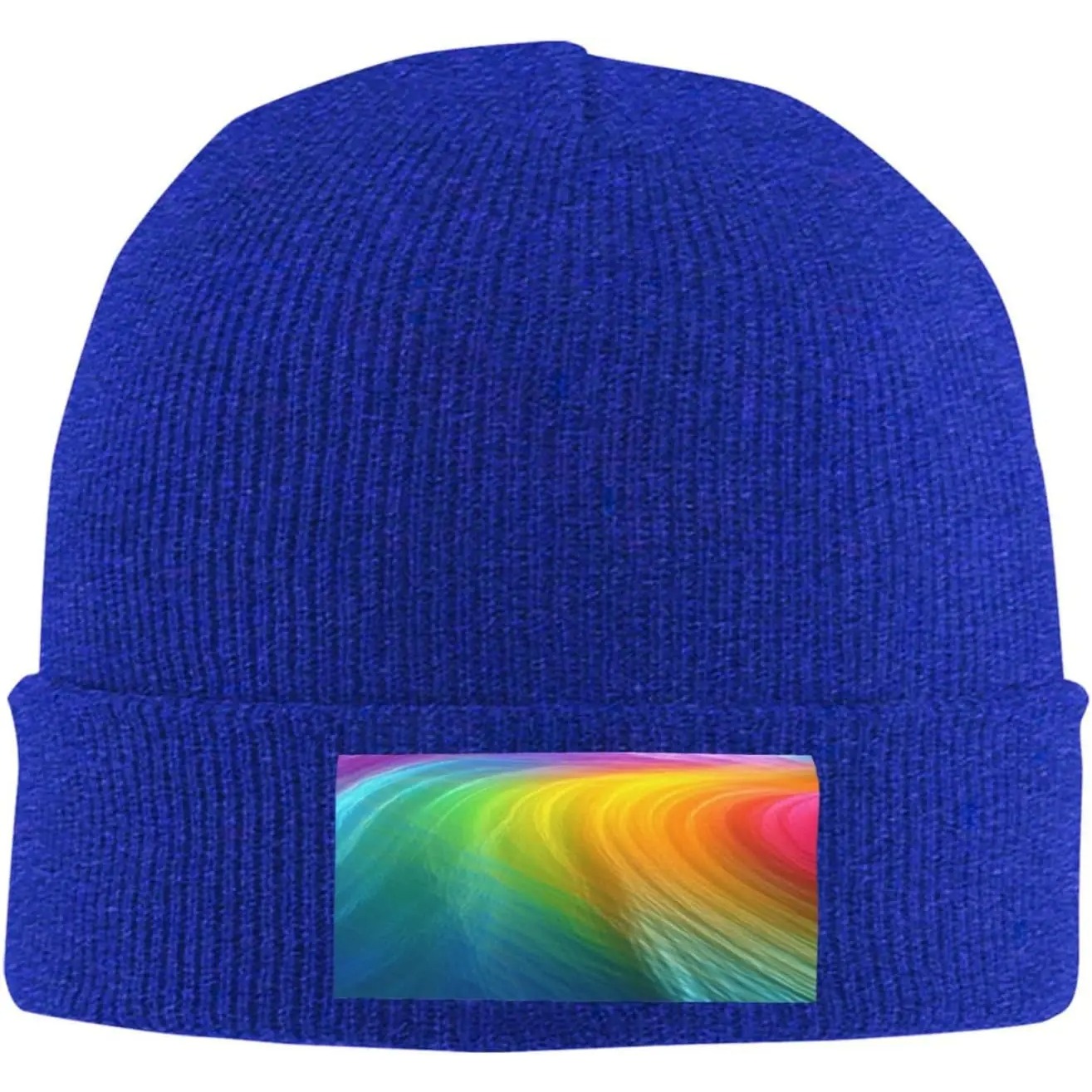 Beanie Cuffed Knit - メンズビーニー、レディース冬用帽子、ニット帽、レインボーオーシャンビーニー、柔らかく暖かいカフ付きキャップ、スタイリッシュなウォッチキャップ、ブラックビーニー