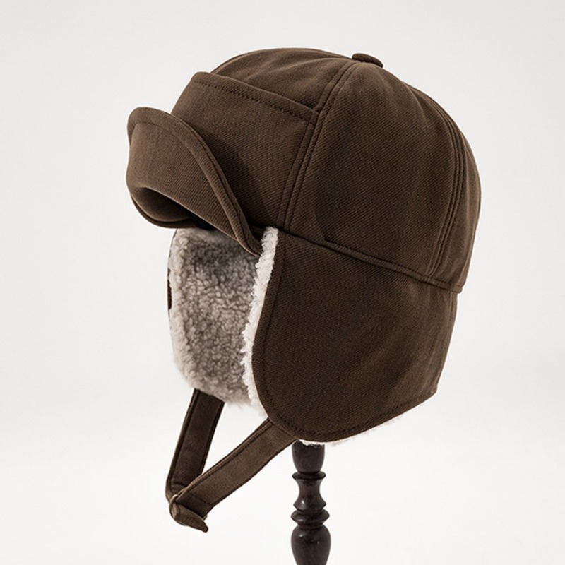 Winter Trapper Hat - 韓国の冬用防寒レイフェン帽子、女性用ファッション厚手耳当て付き帽子、男性用アウトドア暖かいプラッシュフライングボンバーハット