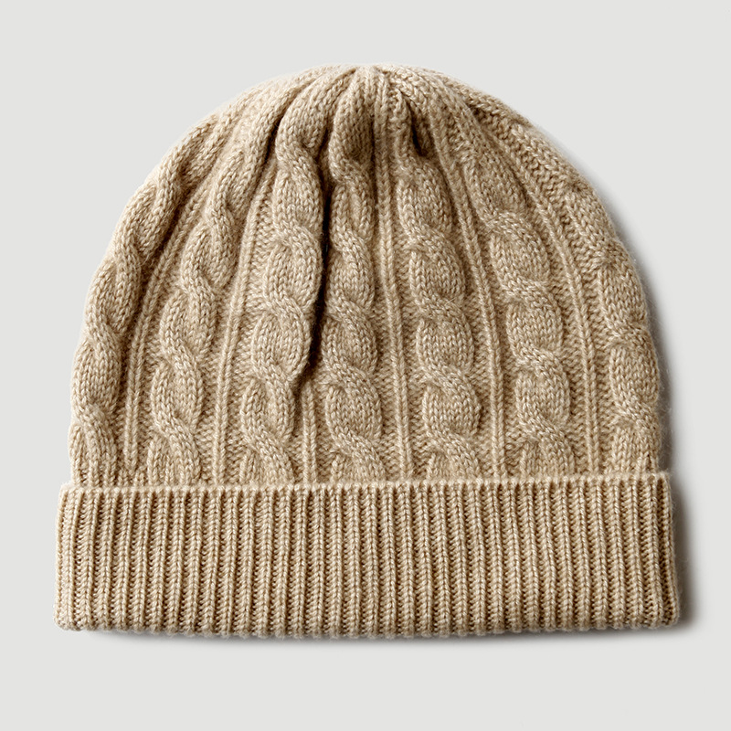 100%ピュアカシミヤニットビーニーハット、ケーブルツイスト - Beanie Cuffed Knit のレビューと価格