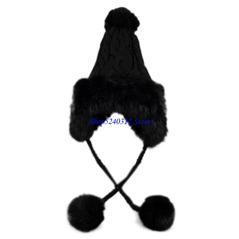 634C 女性の冬のケーブルニットトラッパーハットふわふわぬ - Trapper Hat Ear Flap のレビューと価格