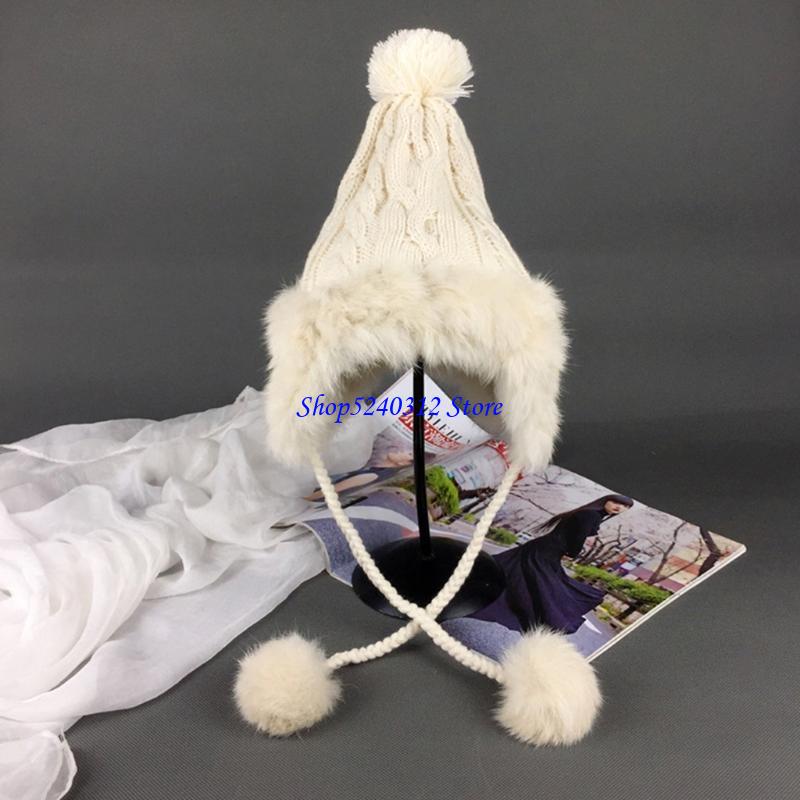 634C 女性の冬のケーブルニットトラッパーハットふわふわぬ - Trapper Hat Ear Flap のレビューと価格