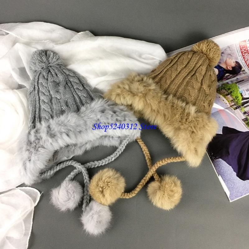 634C 女性の冬のケーブルニットトラッパーハットふわふわぬ - Trapper Hat Ear Flap のレビューと価格