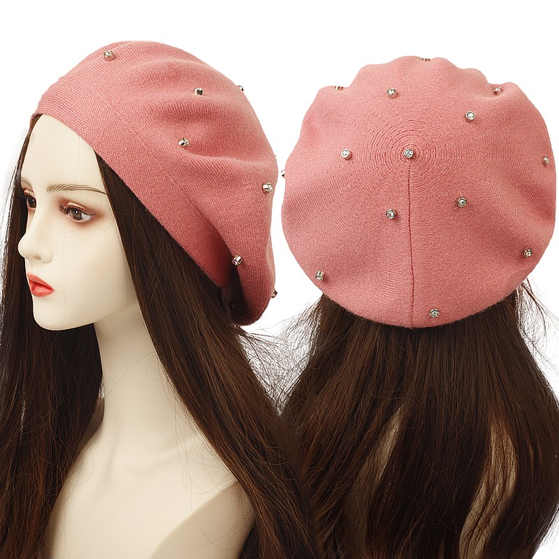 女性のカラーラインストーンベレー帽ファッション秋冬新ウールニ - Beret French Wool のレビューと価格