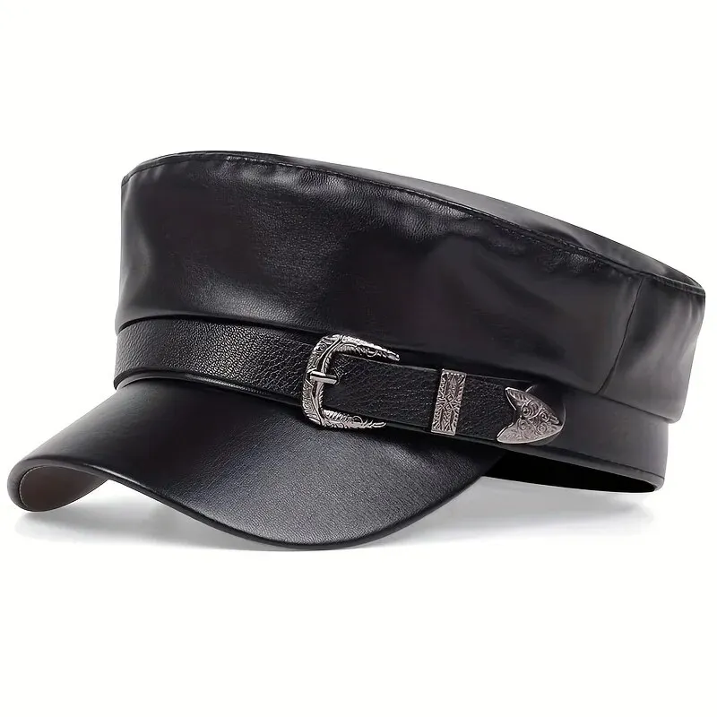 ファッション女性用大型ベルトバックルレザーハット春秋セーラー - Snapback Hat Flat のレビューと価格