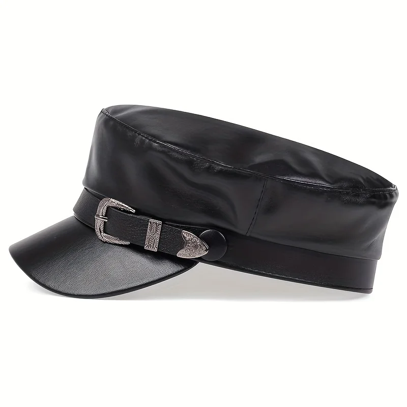 ファッション女性用大型ベルトバックルレザーハット春秋セーラー - Snapback Hat Flat のレビューと価格