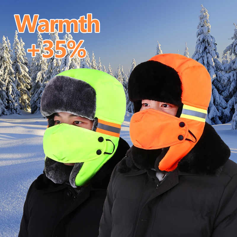 冬用トラッパーハット 耳当て付き オレンジ＆蛍光グリーン 反 - Winter Trapper Hat のレビューと価格
