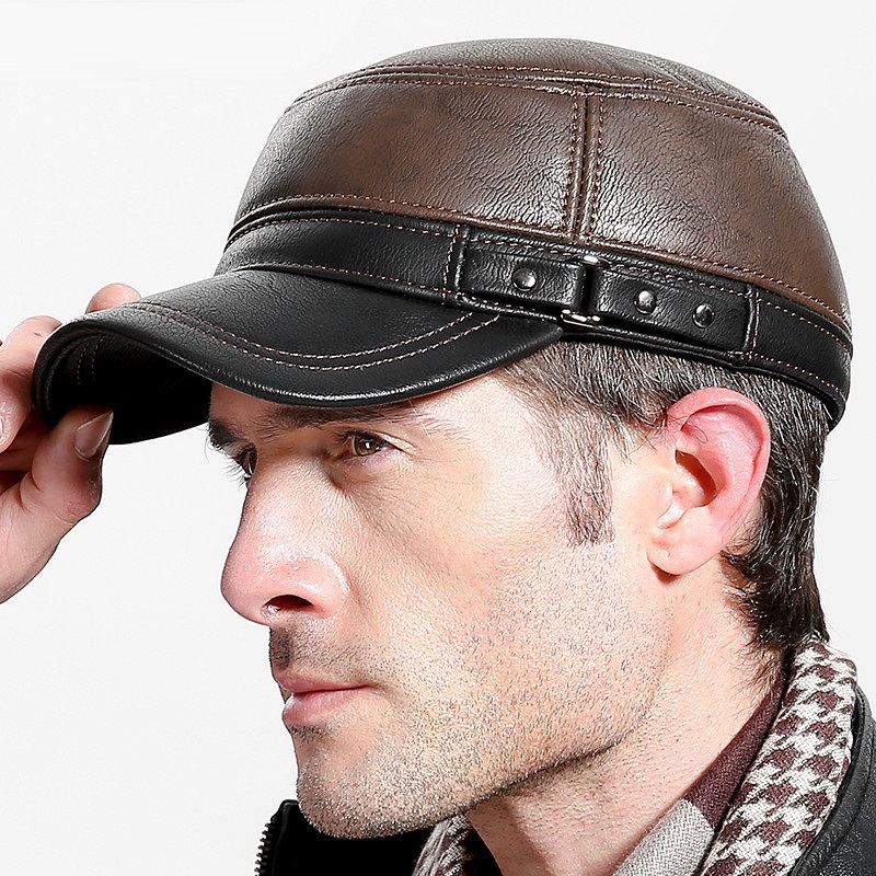 牛革本革野球帽男性暖かい耳介帽子牛革キャップ牛革フラットトッ - Baseball Cap Structured のレビューと価格