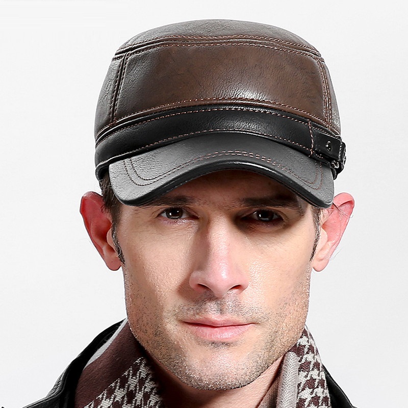牛革本革野球帽男性暖かい耳介帽子牛革キャップ牛革フラットトッ - Baseball Cap Structured のレビューと価格