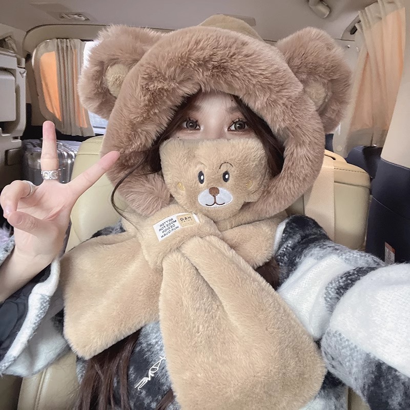 キュートなクマの帽子とスカーフが一体となった女性用帽子、冬用 - Trapper Hat Ear Flap のレビューと価格