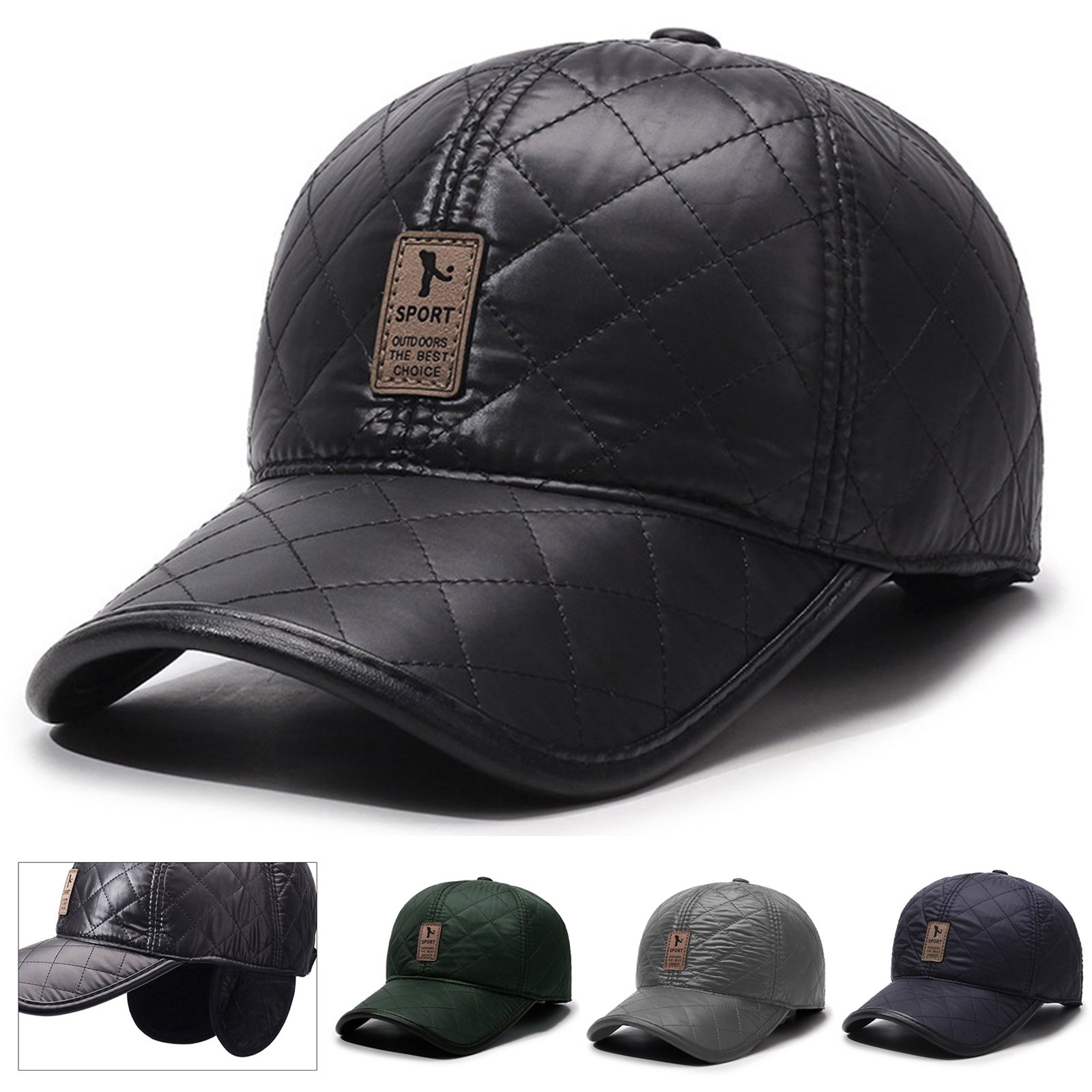 冬の男性用PUレザーベースボールキャップ、暖かいイヤーフラッ - Winter Trapper Hat のレビューと価格