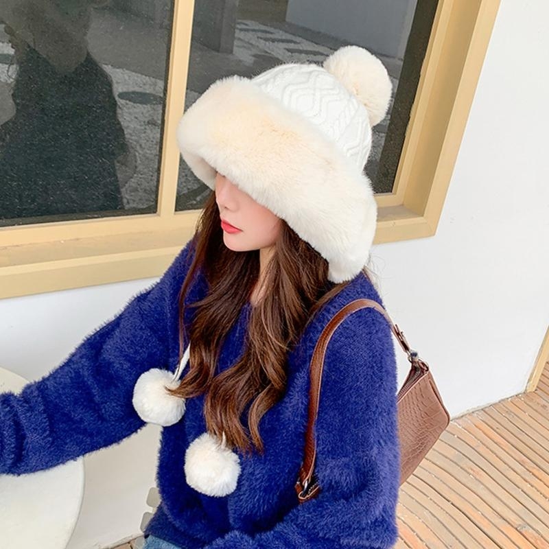 女性の冬暖かい厚みの豪華なケーブルニット帽子無地かわいいポン - Trapper Hat Ear Flap のレビューと価格