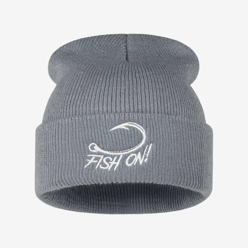 アウトドア釣り人向け刺繍入りビーニー、釣り針モチーフの折り返 - Beanie Cuffed Knit のレビューと価格