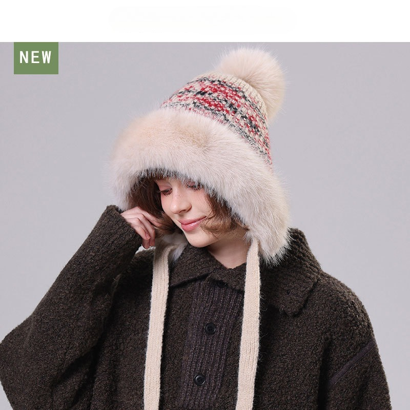 レディースファジーニットトラッパーハット、ファーのポンポンと - Trapper Hat Ear Flap のレビューと価格