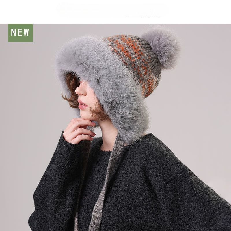 レディースファジーニットトラッパーハット、ファーのポンポンと - Trapper Hat Ear Flap のレビューと価格