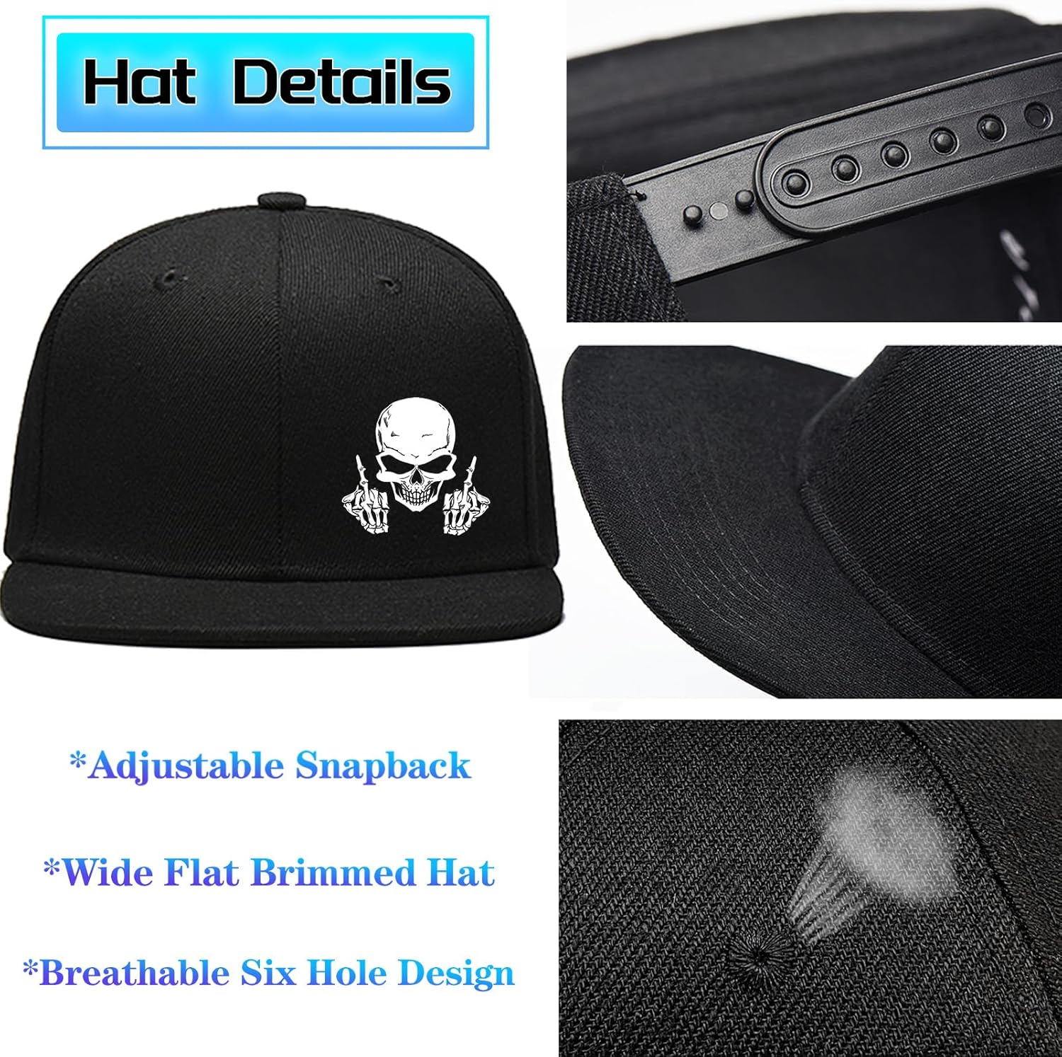 スカル中指スナップバックハット男性用フラットビルハット男性用 - Snapback Hat Flat のレビューと価格